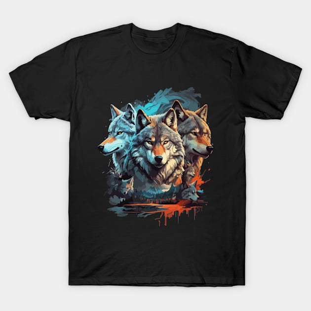 Three Wolf T-Shirt by Peter smith